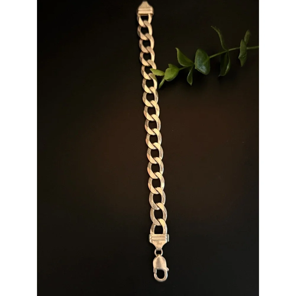 Mens Italy 925 Sterling Silver Curb Link Bracelet 12mm 8.25